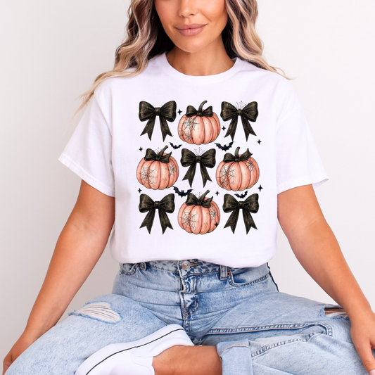 Pink pumpkins & black bows